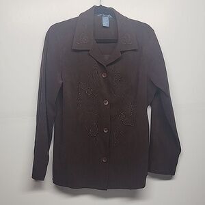Koret sz L beautiful brown embroidered 80s soft shirt jacket